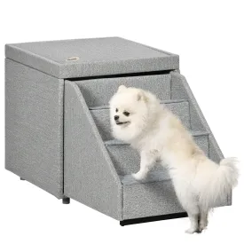 2 in 1 Dog Steps Ottoman, 4-Tier Pet Stairs for Small Medium Dogs and Cats, with Storage Compartment