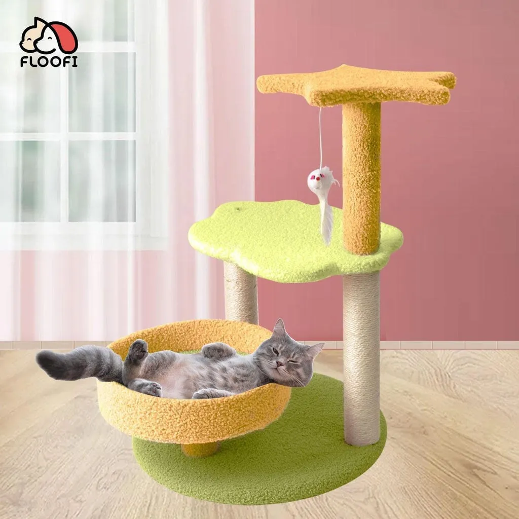 75cm Sisal Cat Tree with Plush Flower & High Seat - Floofi