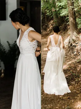 A-line Sheer Round Neckline Lace Chiffon Beach Wedding Dress OW581