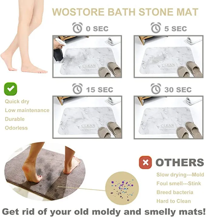 Bath Stone Mat 23.62 x 15.35 Inches Diatomaceous Bathroom Floor Mat Quick Drying Anti-Slip Doormat Marbling