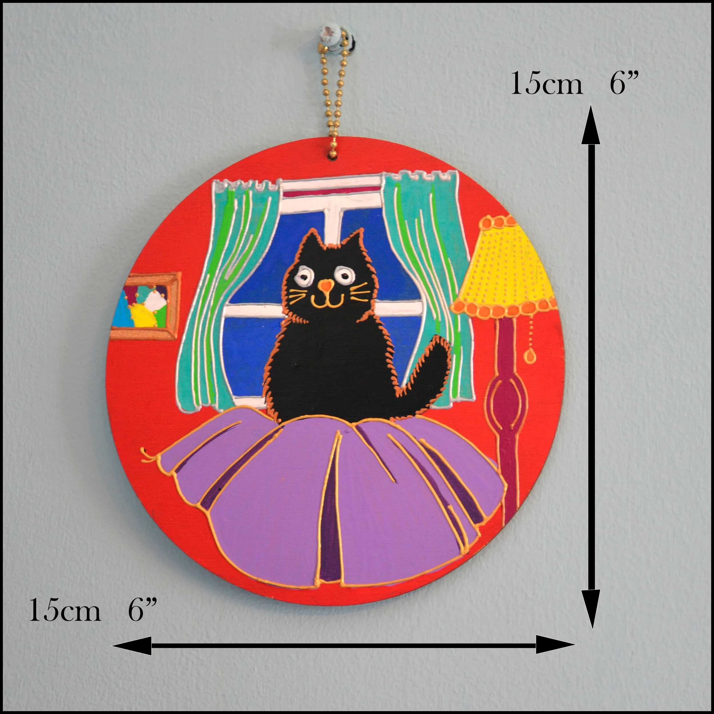 Colourful Cat Wooden Wall Hanging