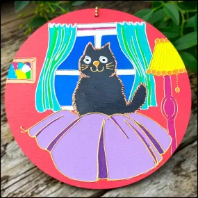 Colourful Cat Wooden Wall Hanging