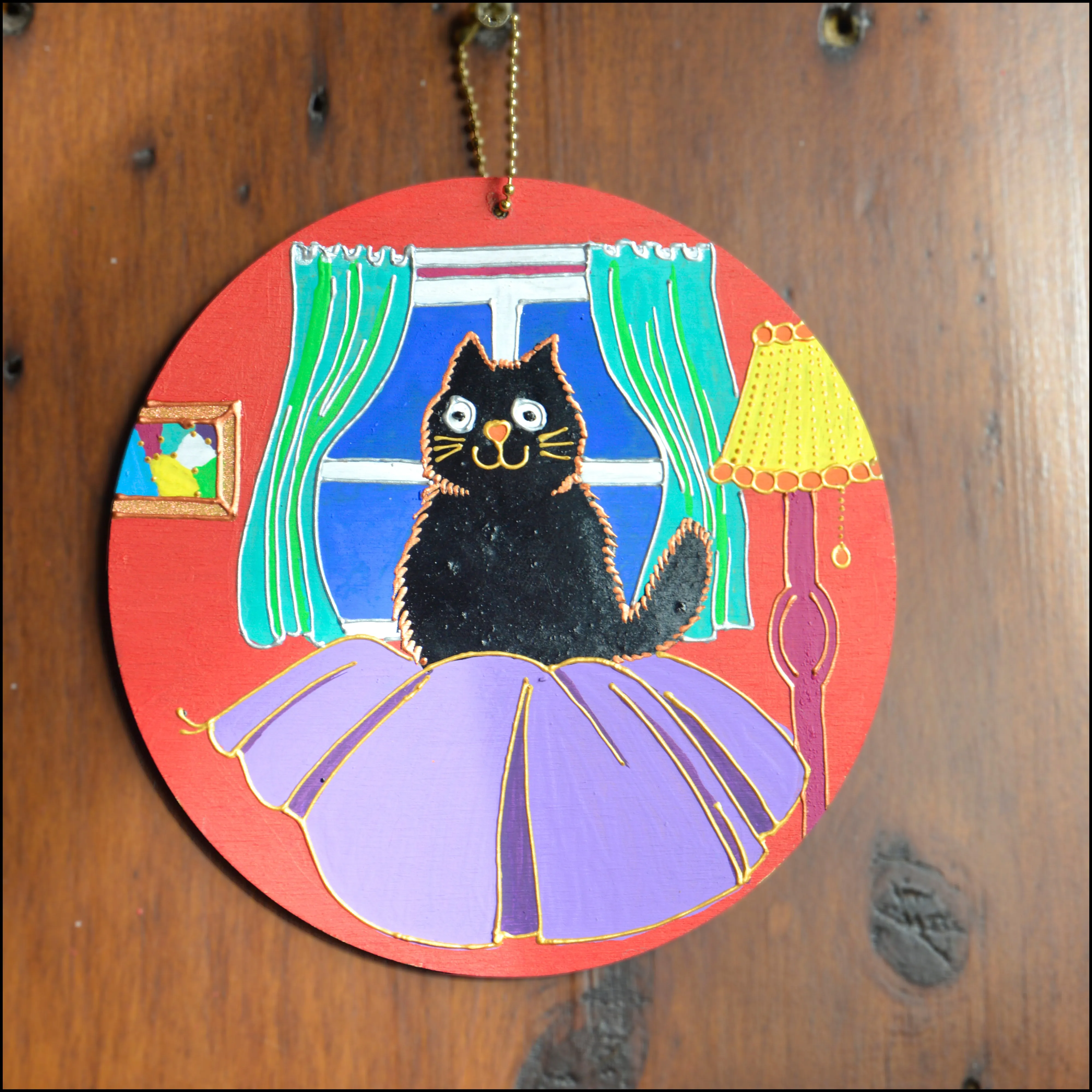 Colourful Cat Wooden Wall Hanging