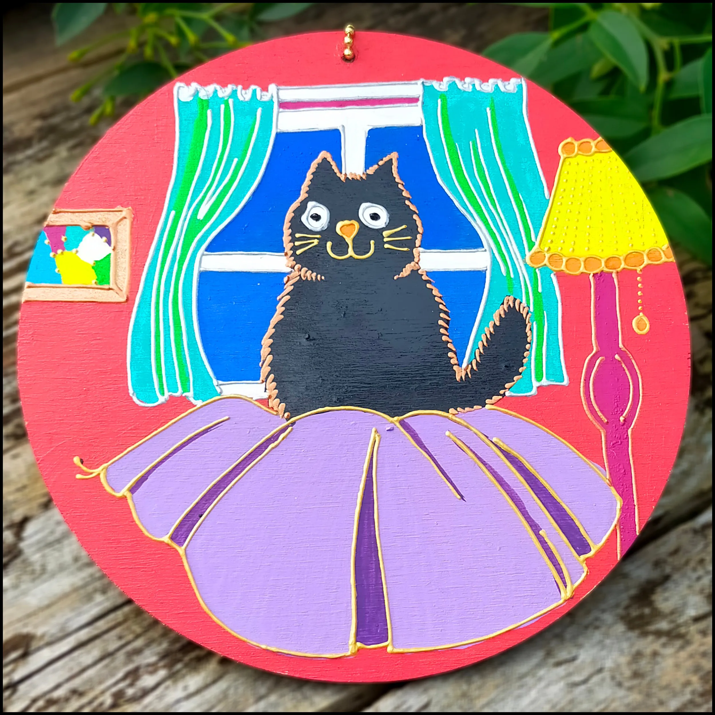 Colourful Cat Wooden Wall Hanging