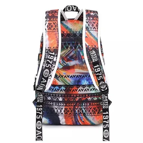 Colourful Print USB School Backpack