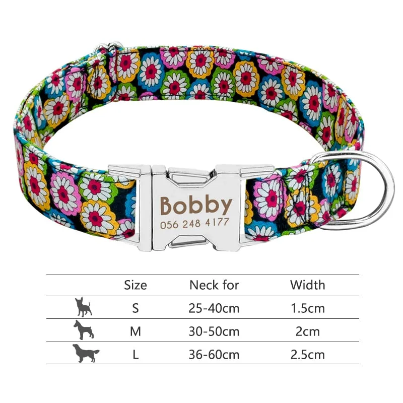 Custom Nylon Dog Collar with Engraved ID Reflective Tag