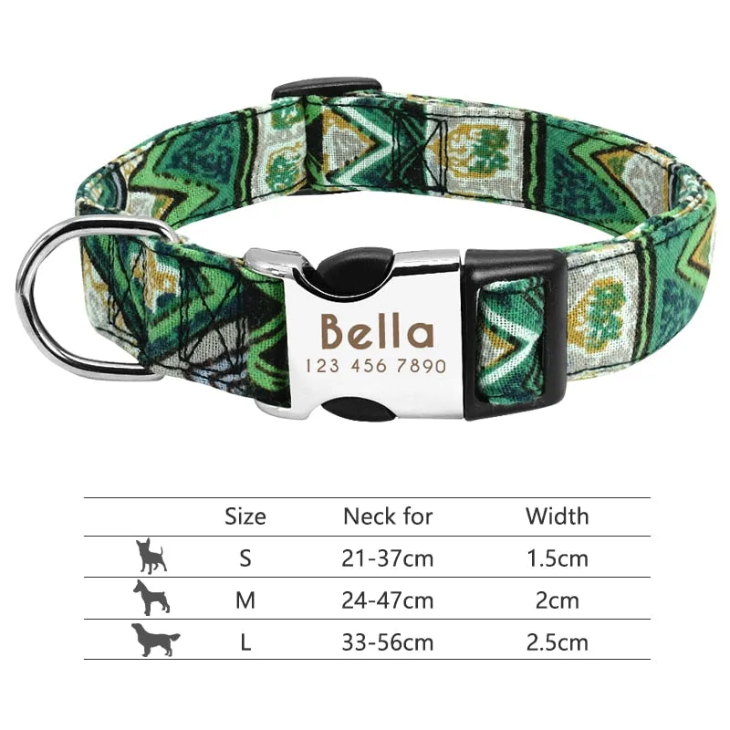 Custom Nylon Dog Collar with Engraved ID Reflective Tag