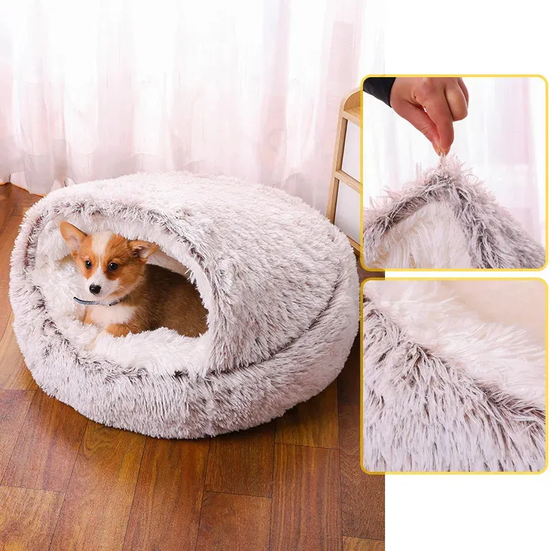 Fluffy Warming pet Cave Bed