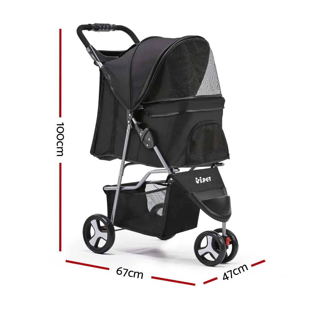 Foldable Waterproof Pet Stroller 3 Wheels, Large Capacity - i.Pet