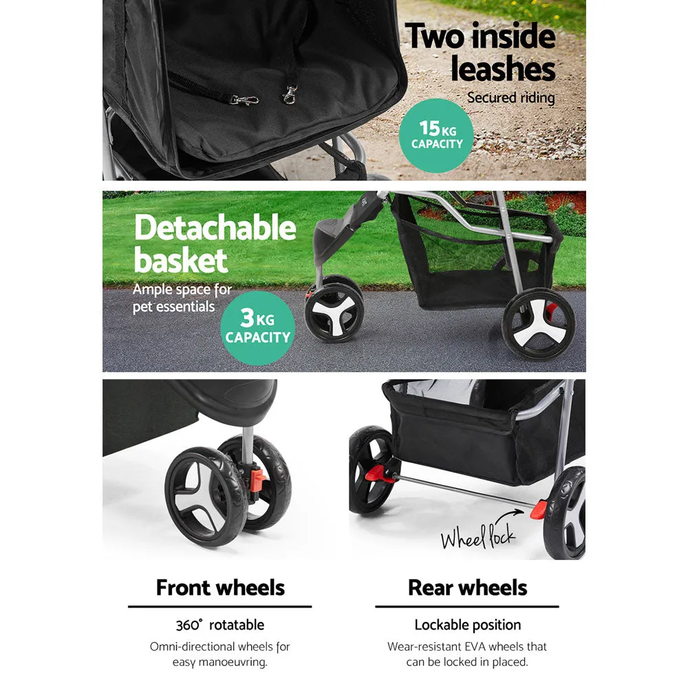 Foldable Waterproof Pet Stroller 3 Wheels, Large Capacity - i.Pet