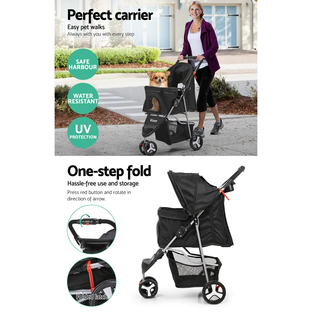 Foldable Waterproof Pet Stroller 3 Wheels, Large Capacity - i.Pet