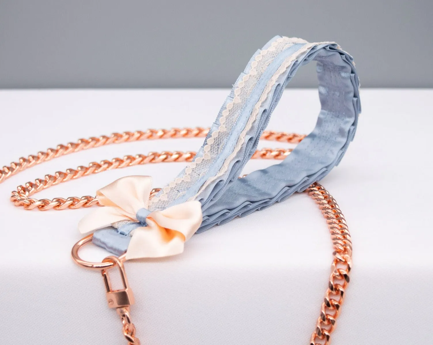 French Blue and Cream Rose Gold Leash