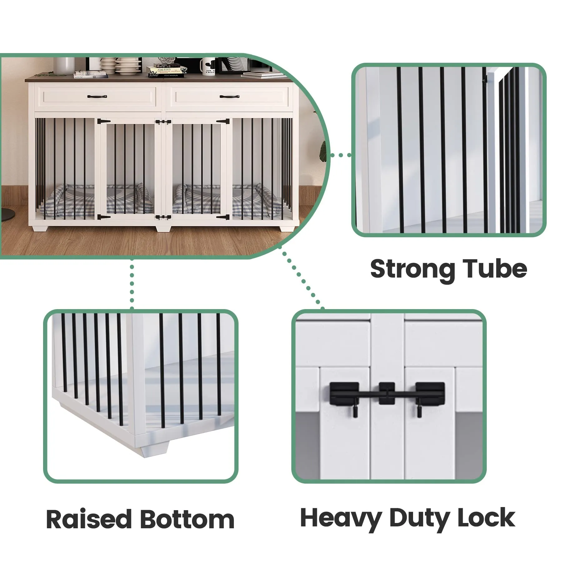 Furniture Style Dog Crate, Large Dog Kennel with Drawers & Divider,