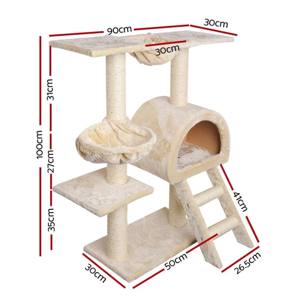 i.Pet Cat Tree Trees Scratching Post Scratcher Condo Tower House Bed Beige 100cm