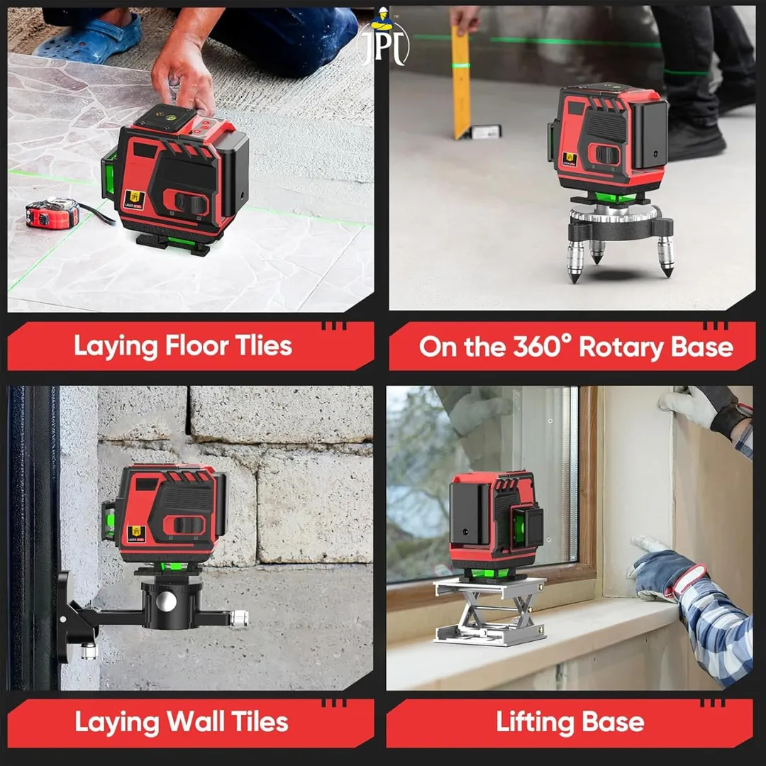 JPT 360° 3D Self-Leveling Laser Level with Mini Tripod – High-Precision Cross Line Tool for Construction, Renovation, and Floor Tiling with 2x1500mAh Batteries, Charger and Durable Case