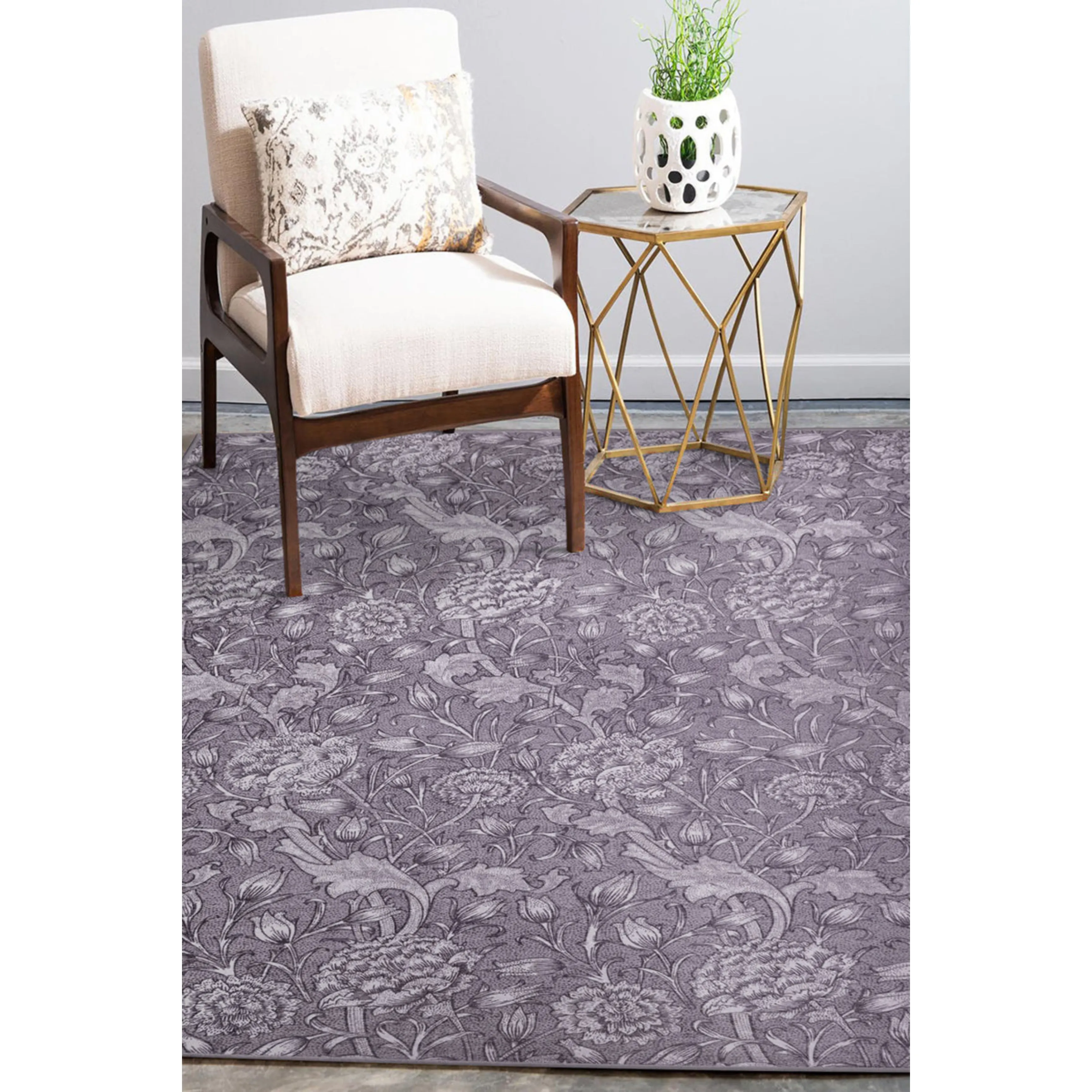 Kalini Floral Woodland Brown Washable Rug