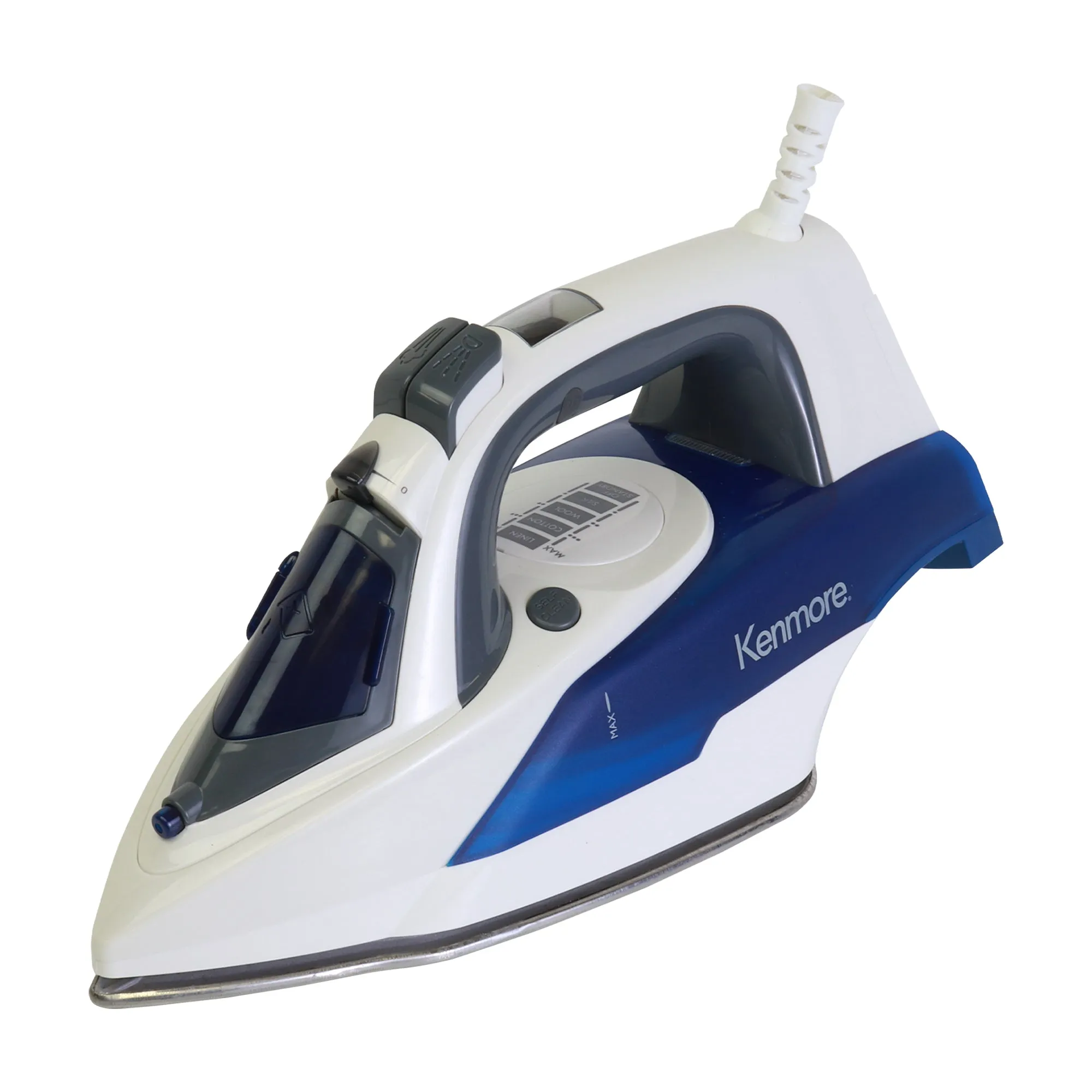 Kenmore Digital Power Steam Iron For Clothes, Stainless Steel Soleplate, Digital Temperature Control, 9 Fabric Presets, 1725W, Vertical Garment Steamer, 3-Way Auto-Off, Anti-Drip, Self-Clean, Blue