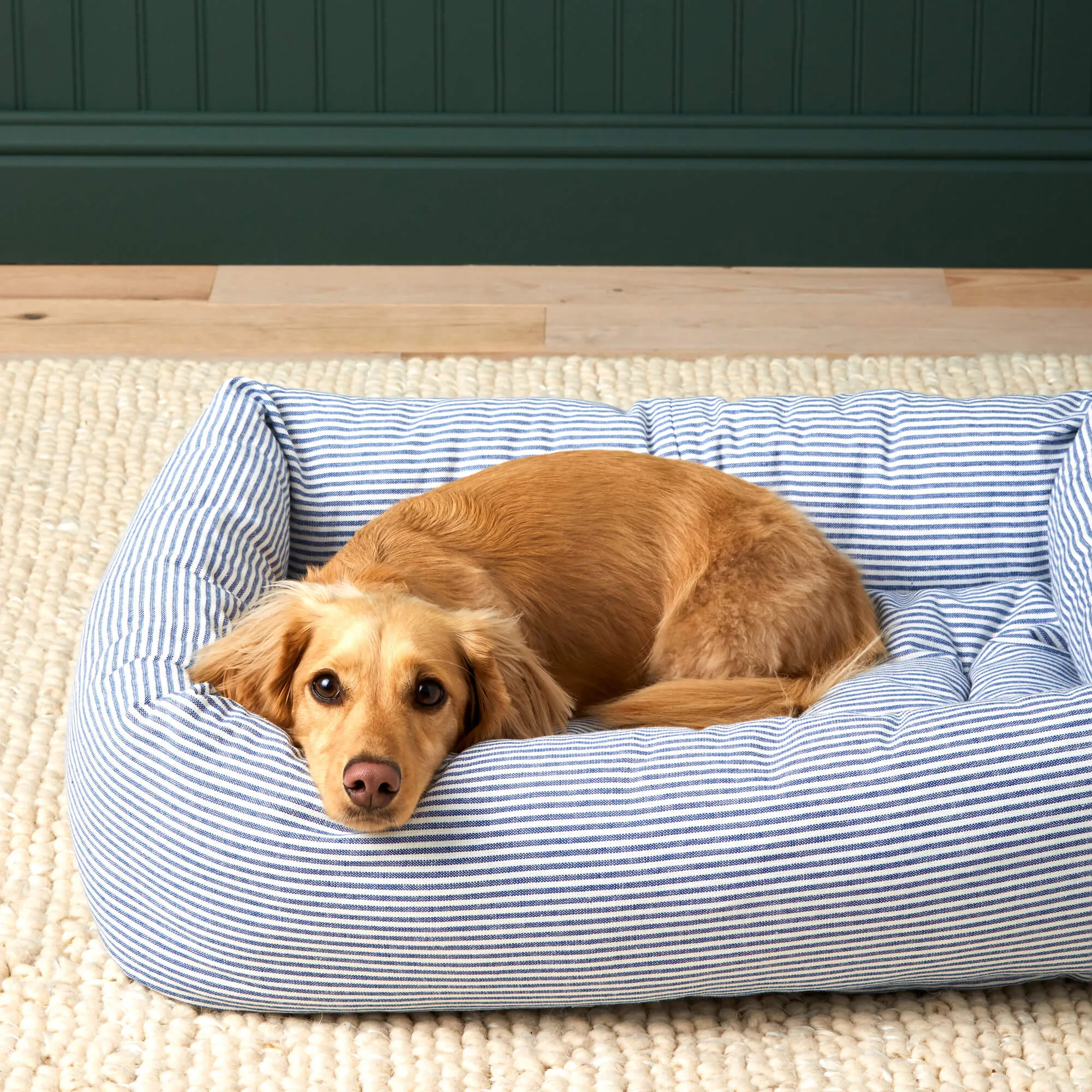 Lake Blue Stripe Bolster Dog Bed