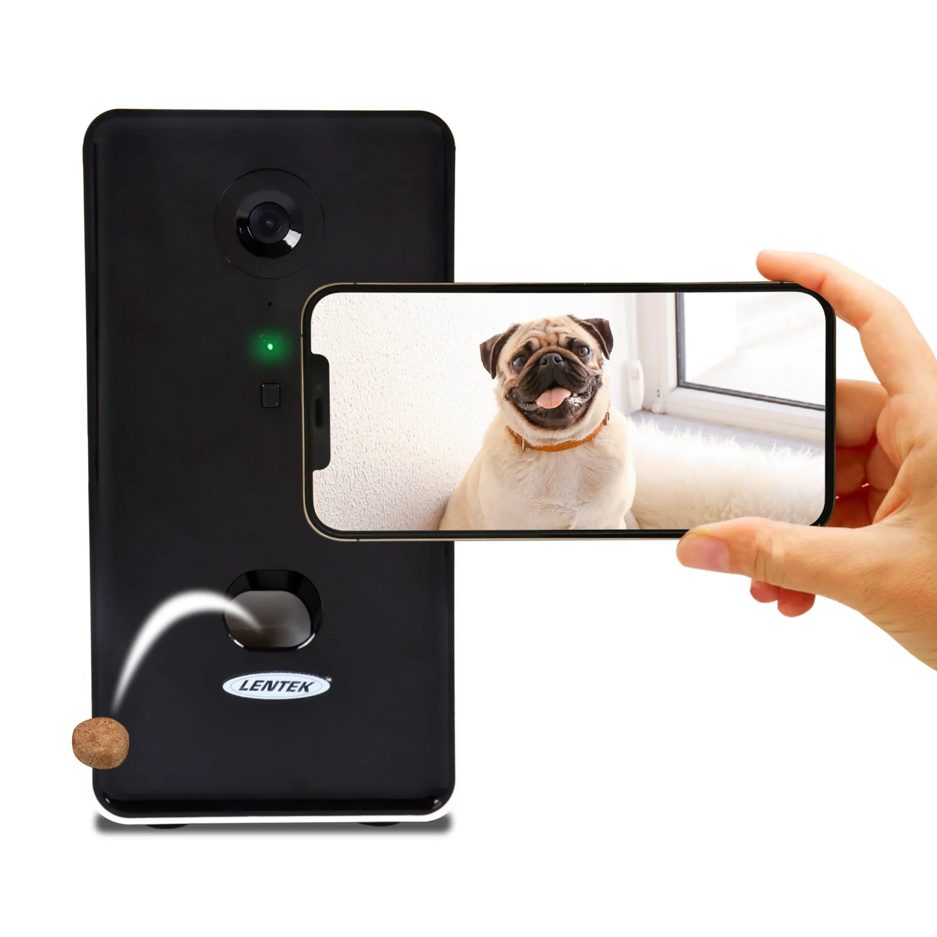 Lentek Smart Pet Treat Tosser with HD Camera, 2-Way Audio, 10 oz. Capacity, Record and Share Photo and Video, Smartphone-Controlled WiFi Cat or Dog Treat Dispenser with Free App for iPhone and Android