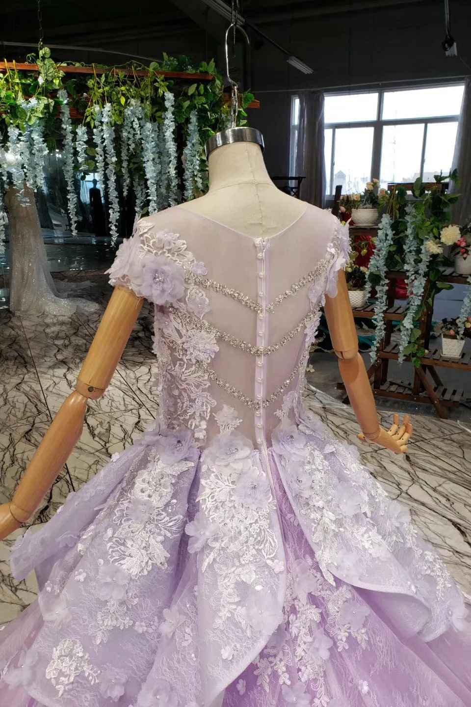 Lilac Quinceanera Dresses Ball Gown Vintage Wedding Dress With Appliques Beading PO326