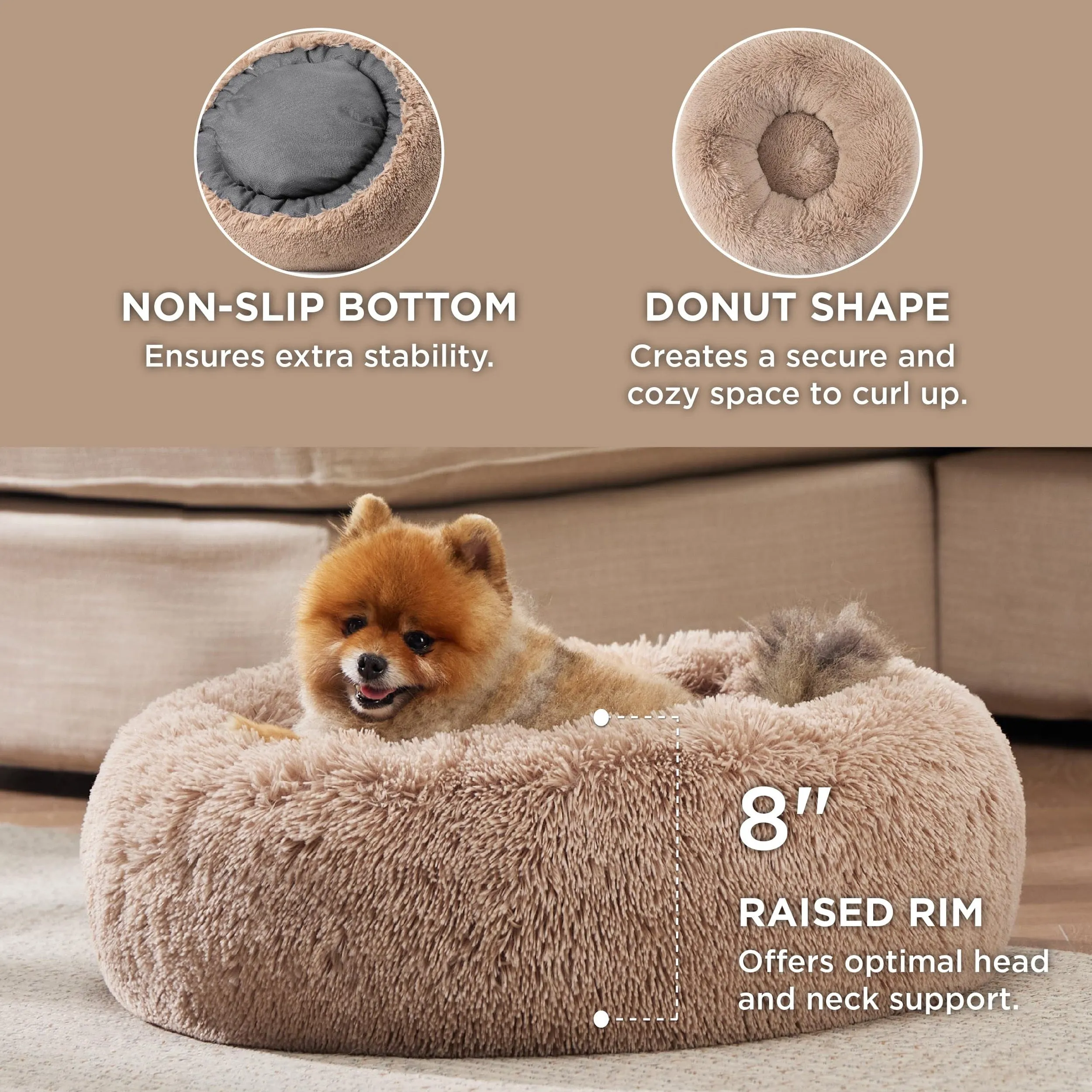 Luxury Calming Donut Cuddler Bed for Dogs and Cats - Warming, Cozy, and Plush - Available in Multiple Sizes