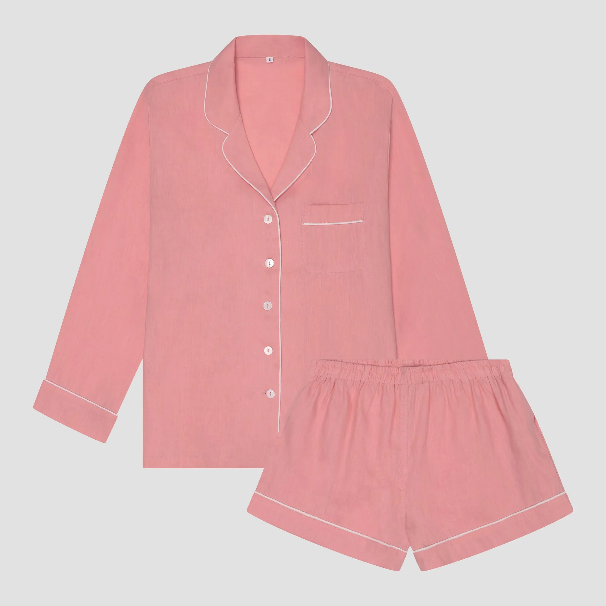 Pink Bloom Linen Pyjama Shorts Set