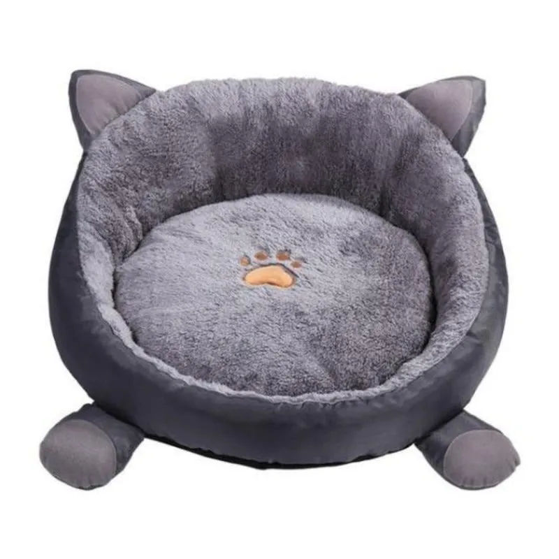 Plush Cat Bed Cute Cat Ears Raised Edge Non-slip Waterproof Bottom