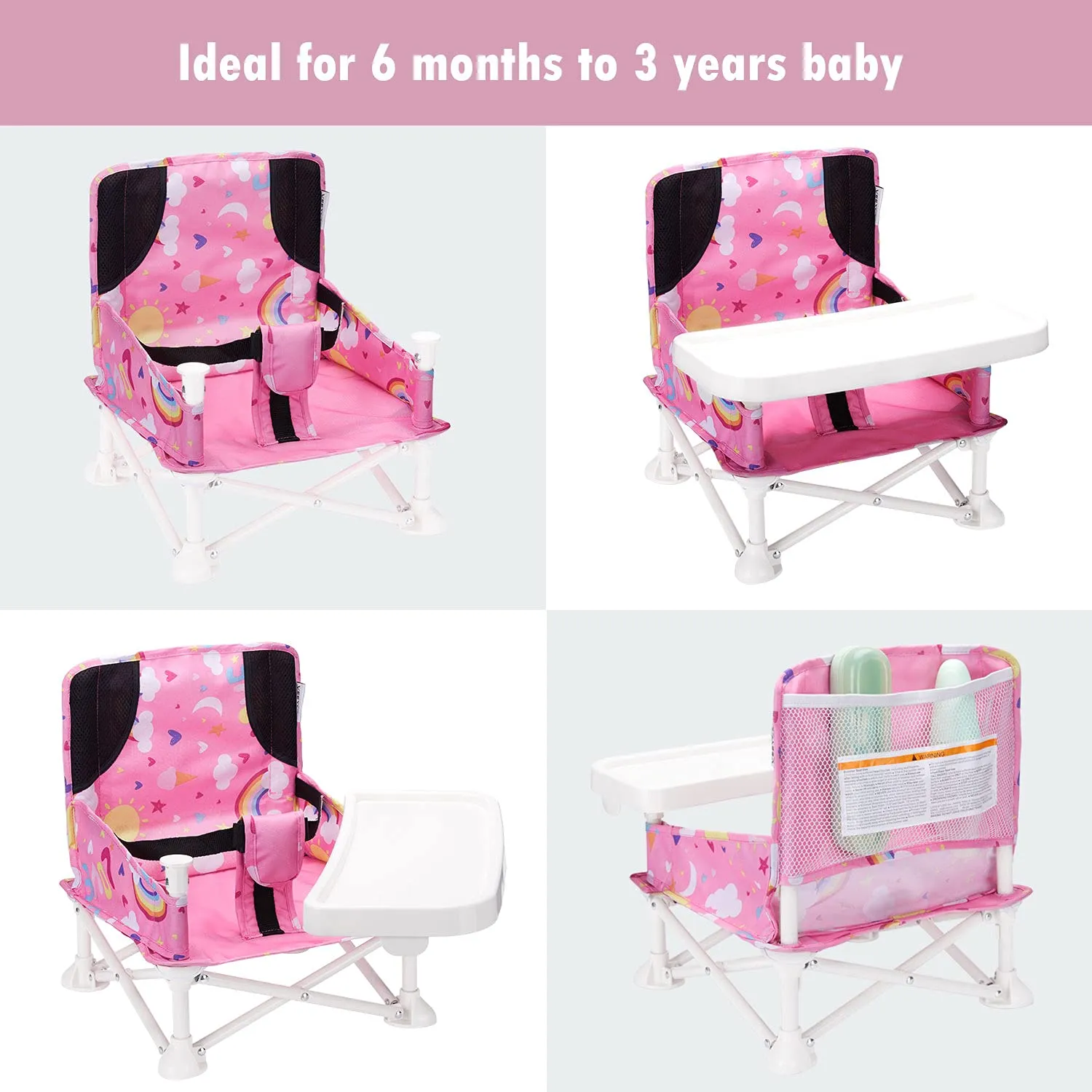 portable and compact baby chair with storage bag (pink)