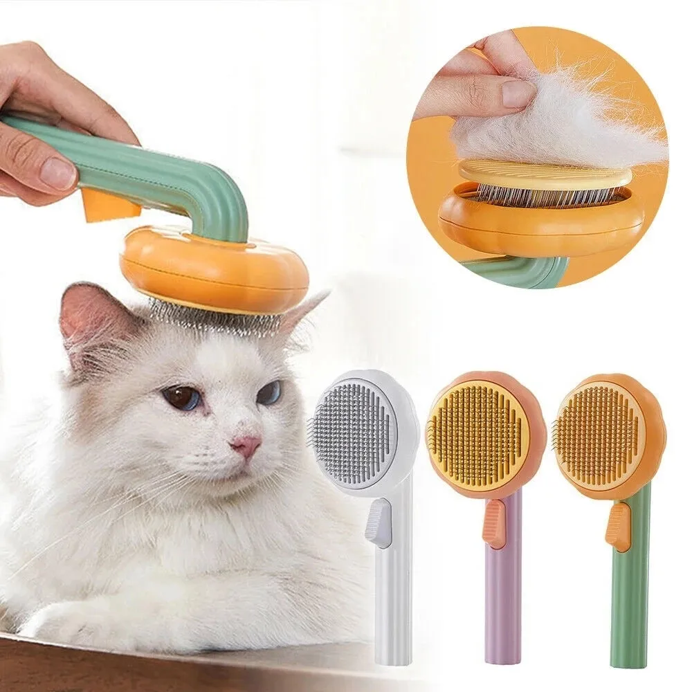 Pumpkin Cat Brush Comb For Pet Grooming Removes Loose Underlayers Tangled Hair Remover Brush Pet Hair Shedding Self Cleaning