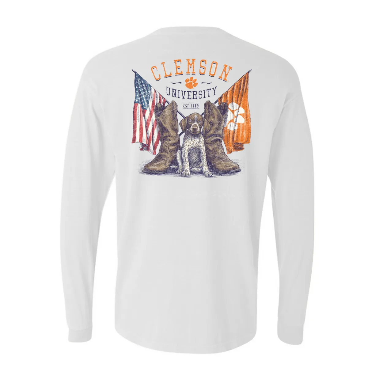 Puppy and Crossed Flags Long Sleeve