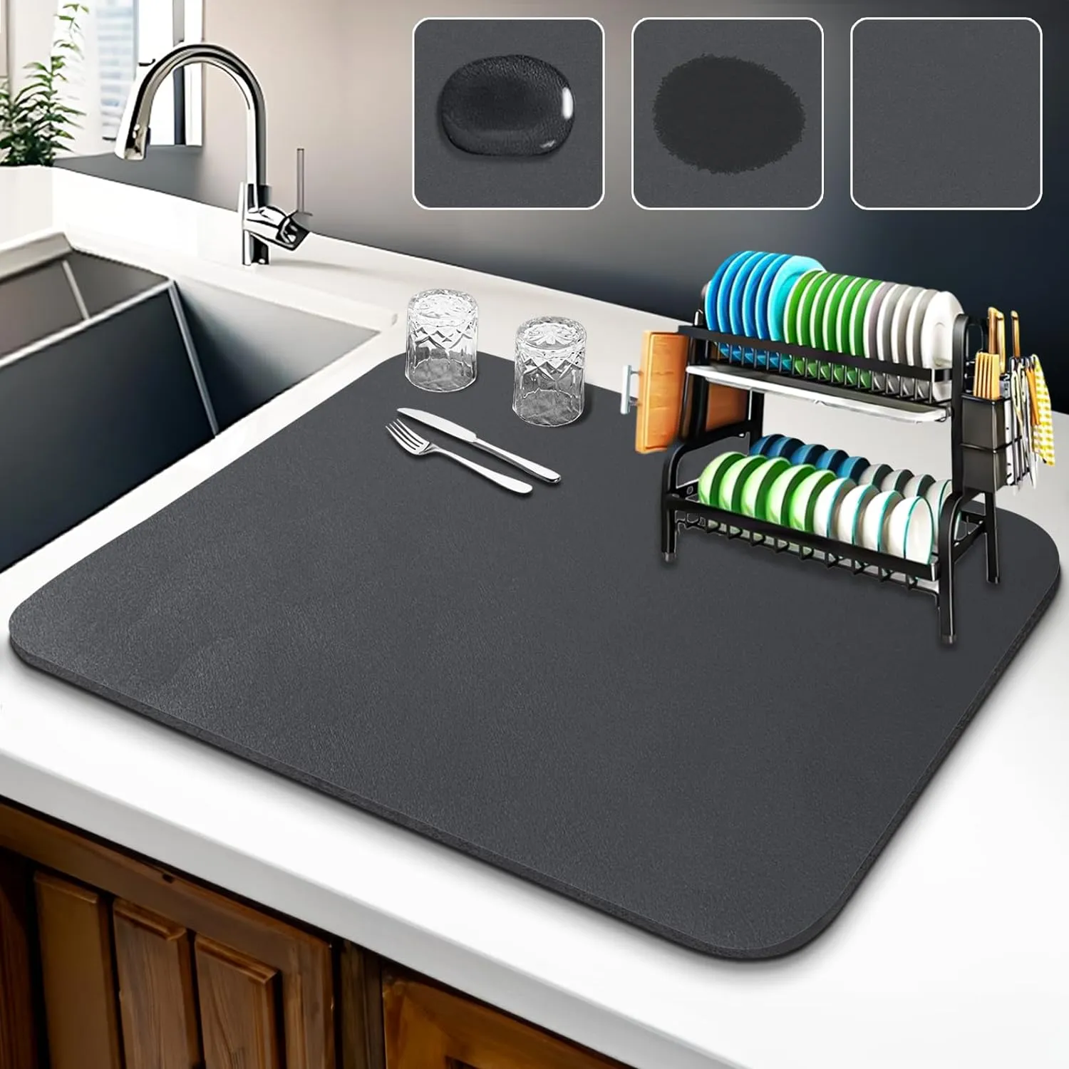 QuickDry™ - Washable Kitchen Dish Drying Mat