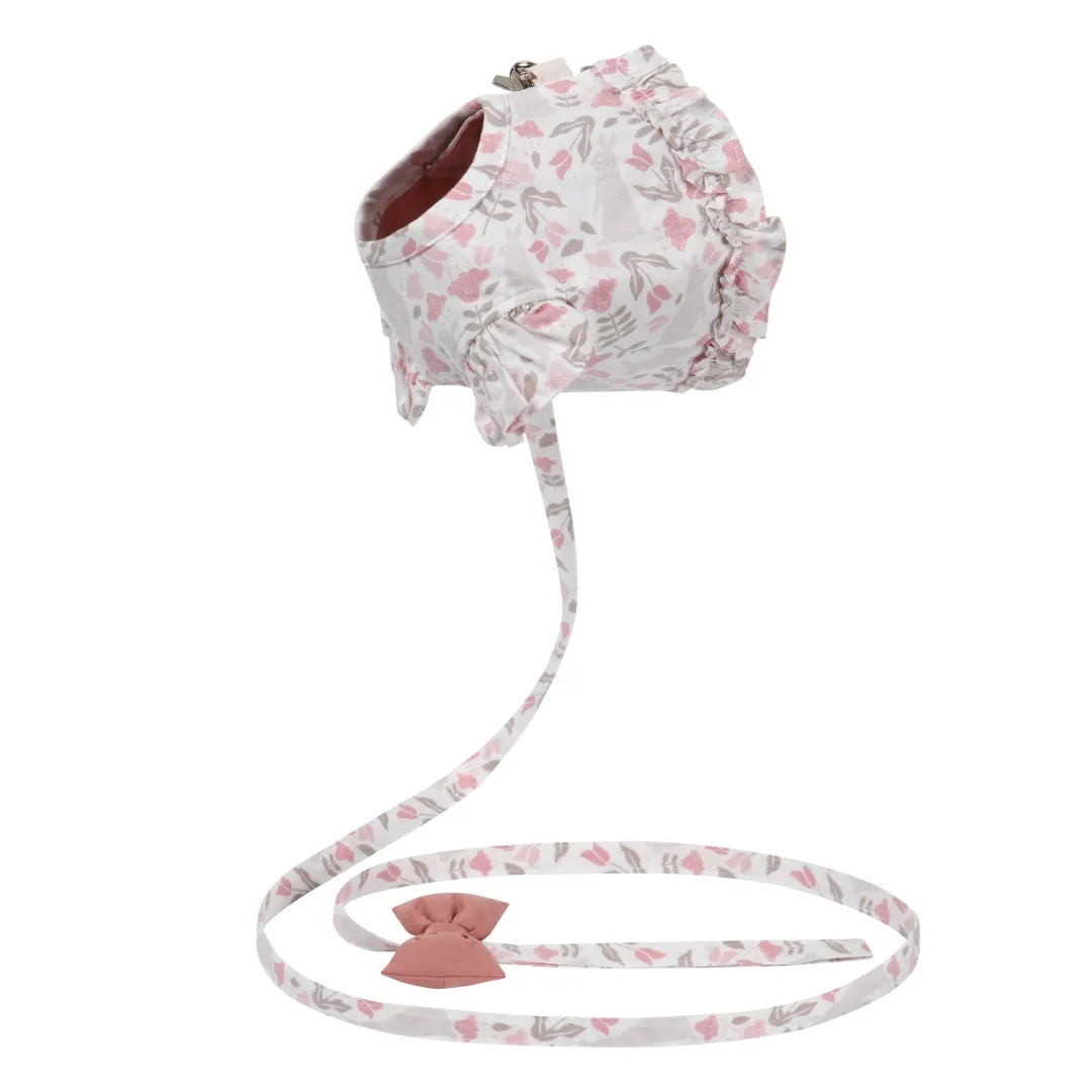 Rabbit printed frill harness with Leash - White