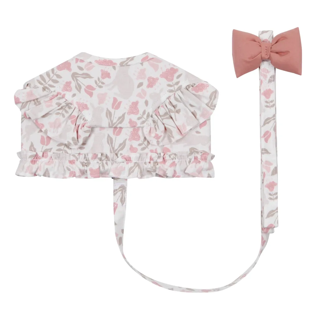 Rabbit printed frill harness with Leash - White