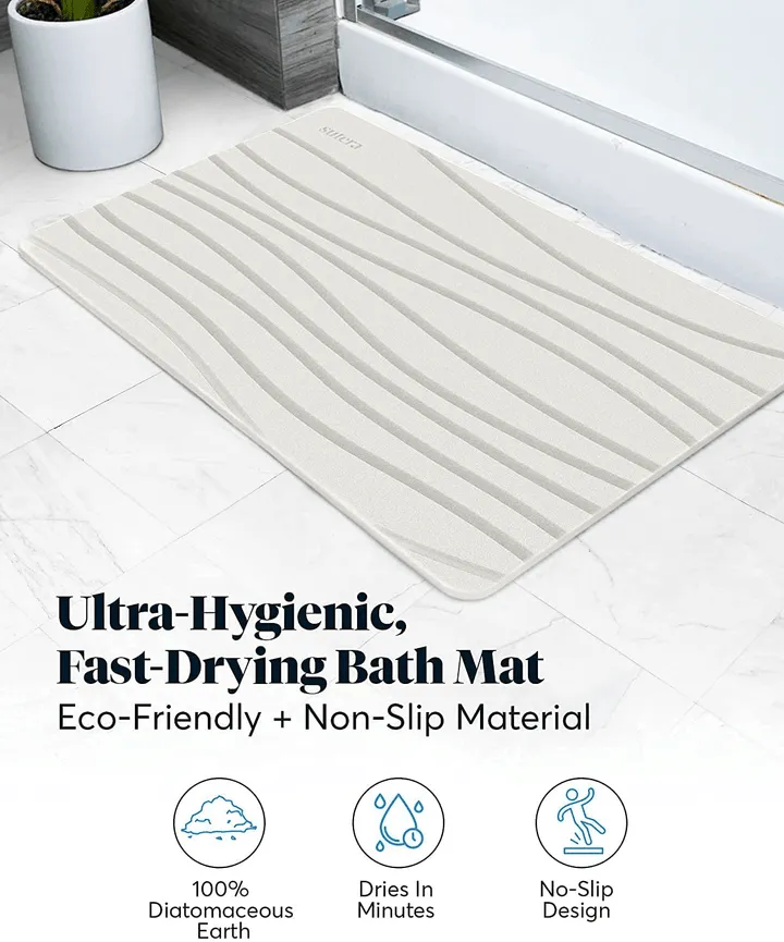 SUTERA - Stone Bath Mat (23.5 x 15 ), Diatomaceous Earth Shower Mat, Non-Slip Super Absorbent Quick Drying Bathroom Floor Mat, Eco-Friendly Easy to Clean, Mildew Resistant