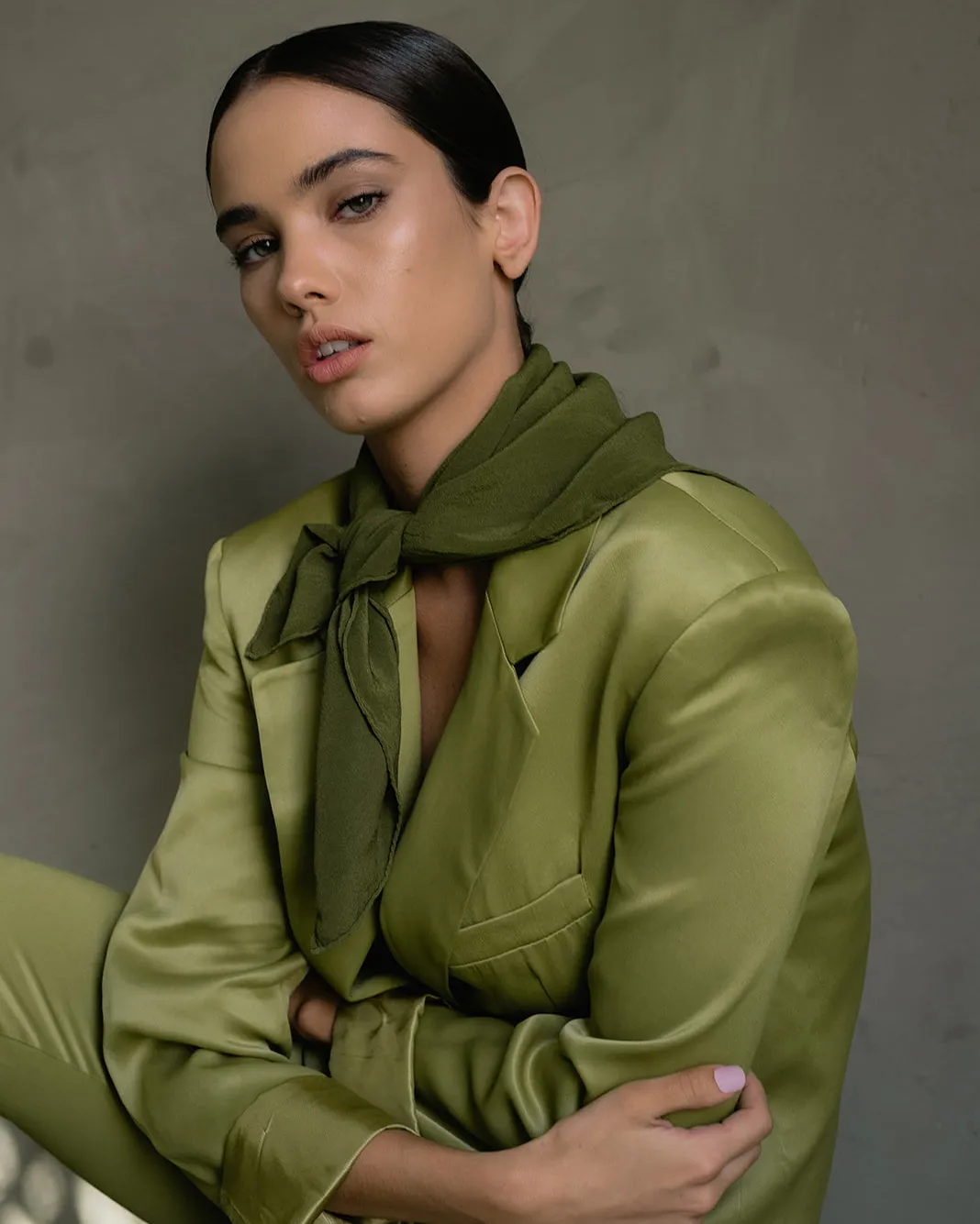 'The Scout' Washable Silk Scarf in Olive