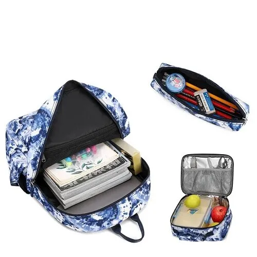 Tie Dye Kids Backpack School Lunch Bag with Pencil Case Set