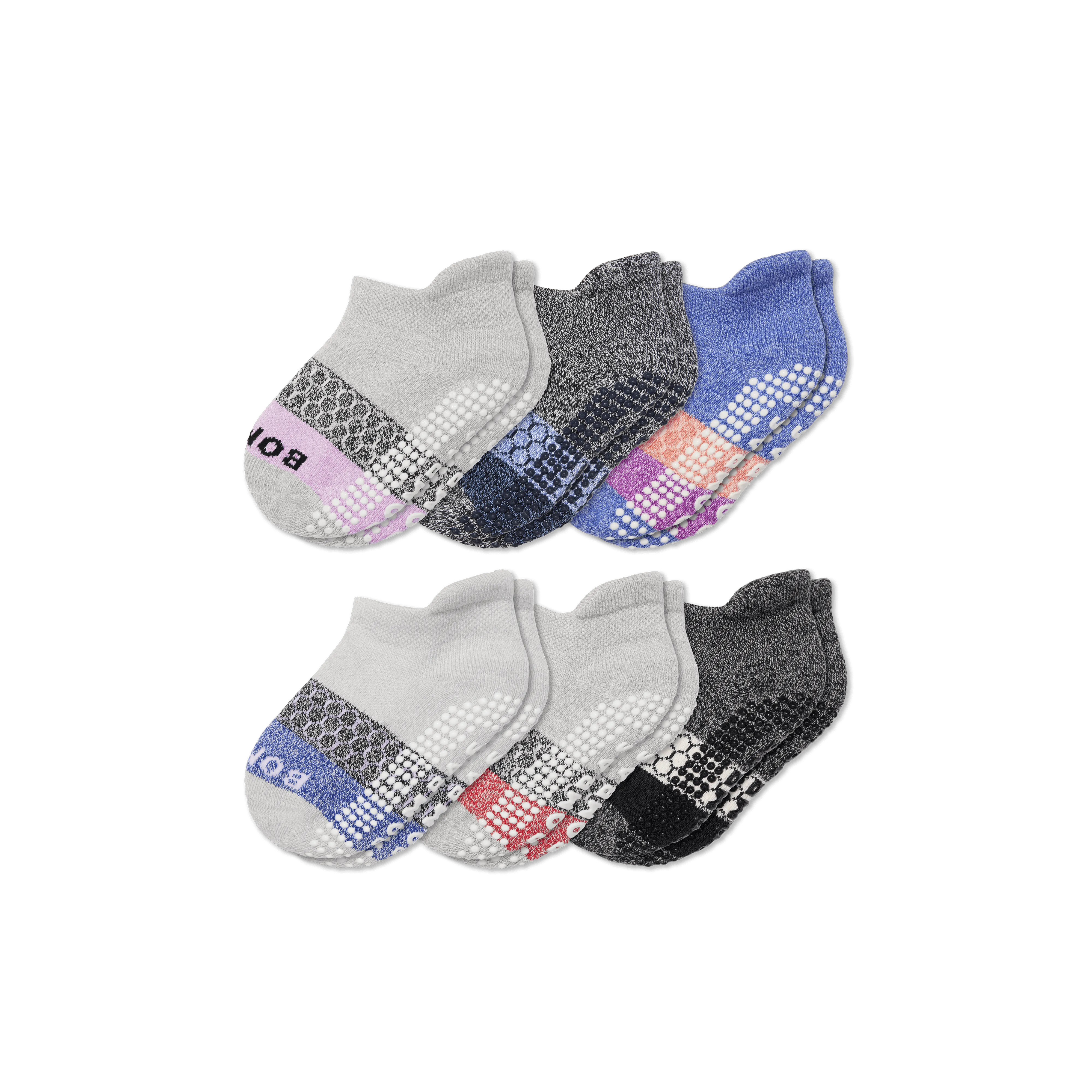 Toddler Tri-Block Gripper Ankle Sock 6-Pack